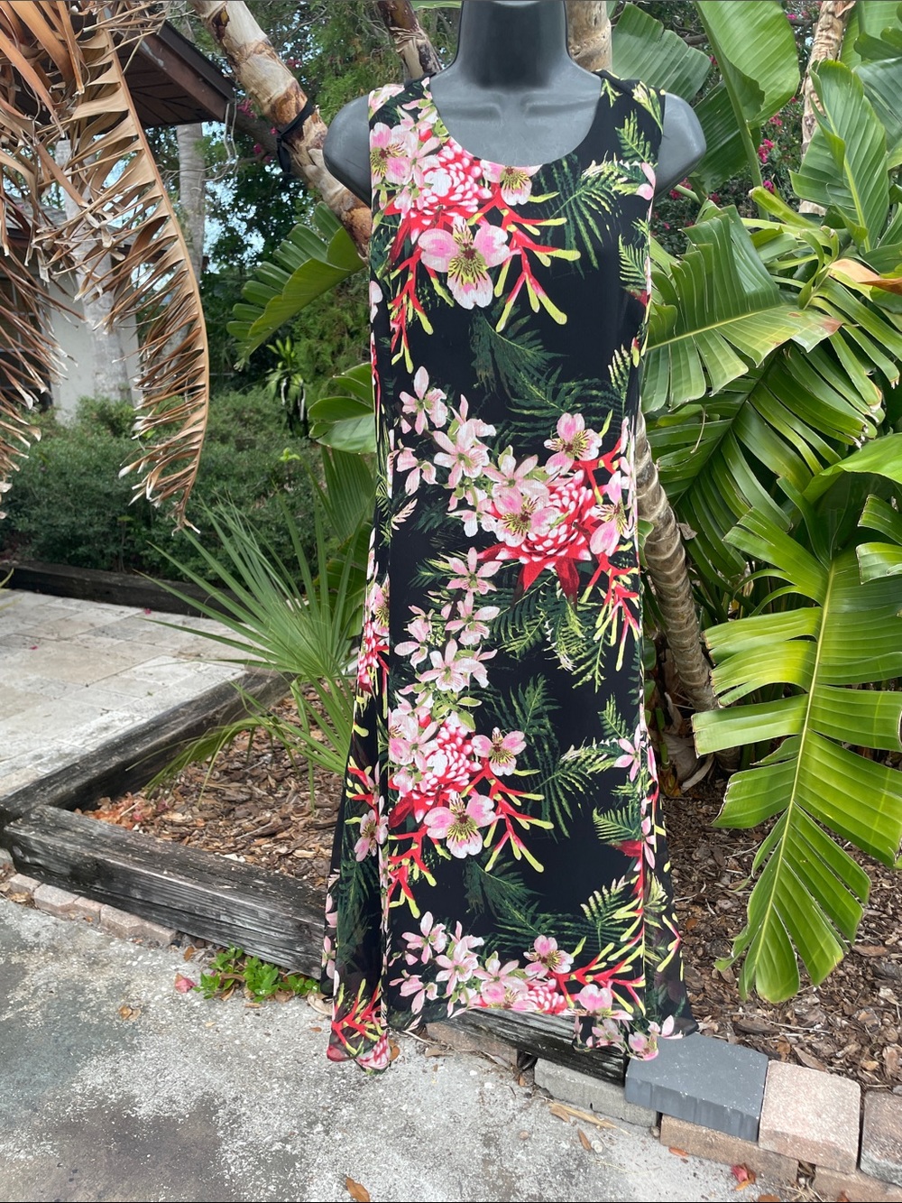dark floral, sheer, chiffon, peace, style handkerchief, hem dress